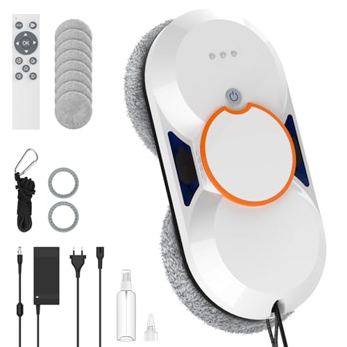 IERAKOR Robot Lavavetri, 5600Pa Robot Lavavetri Finestre con Doppio Sistema di Spruzzo, 3 Modalità Pulizia, Telecomando, Navigazione Intelligente, Rilevamento dei Bordi, Protezione Anticaduta＆8 Panni