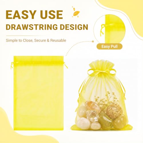 Image of FUNFERY 100PCS Lemon Yellow Sheer Organza Bags 3x4 in, Goodie Bags Bulk | Small Mesh Gift Bag with Drawstring for Wedding Party Favor, Drawstring Pouch for Jewelry, Sachet Bags for Treat, Candy, Soap