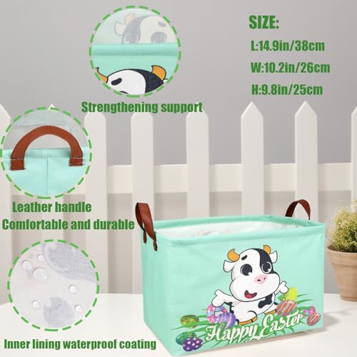 Image of Cow Easter Basket for Kid Large Empty Baby Rectangular Cute Easter Gift Storage Basket Bunny Eggs Decor (Cow)