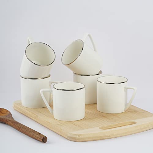 Image of Dandy Lines Puja Medium Coffee Mugs in Platinum, Ceramic, Pack of 6, Microwave & Dishwasher Safe, Great for Home Use & Gifting