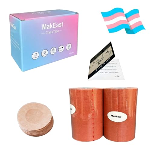 Image of 2 Rolls Trans Tape for Transitioning Extra Wide Chest Binding Tape Latex Free FTM Chest Binder with Nipple Covers Ultra Sticky Waterproof & Flexible 4 in X 16.5 ft (Tan)