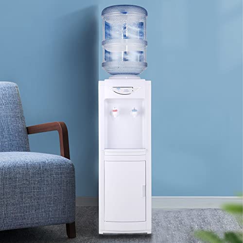 Hot & Cold Top Loading Water Dispenser,5 Gallons Water Coolers With Child Safety Lock Removable Drip Tray & Storage Cabinet,Water Cooler Dispenser For Home,Office(White) #TOP3