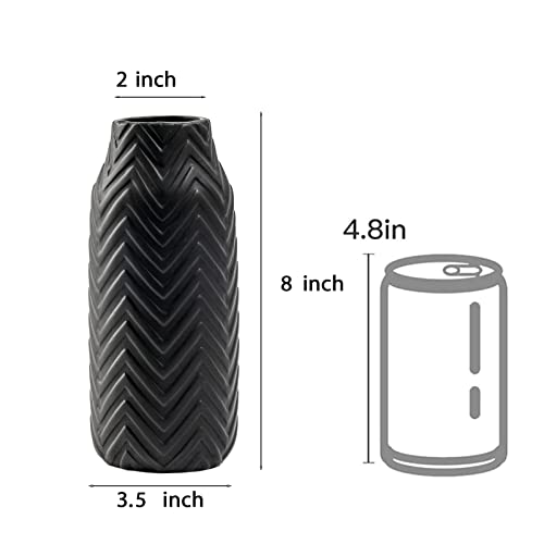 Ceramic Vase For Home Decor - 8 Inch Black Vase For Flowers,Modern Table Wave Ribbed Vase,Texture Vase For Decor Accents Living Room Bookshelf Mantel - 3.5 X 3.5 X 8 Inch Cynkeyee #TOP2