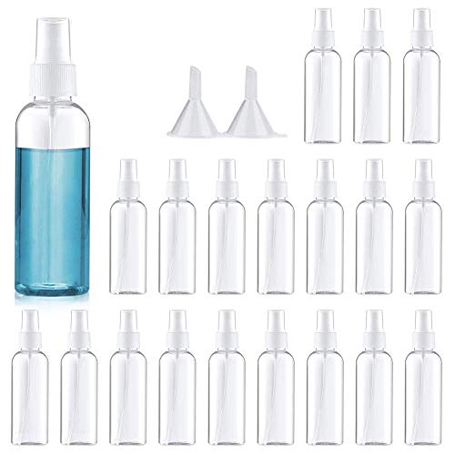 Botella de spray vacios Plástico 20 x 50 ml, atomizador de niebla fina transparente con embudos para limpieza/atomizador de perfume riego de plantas/cabello Cover