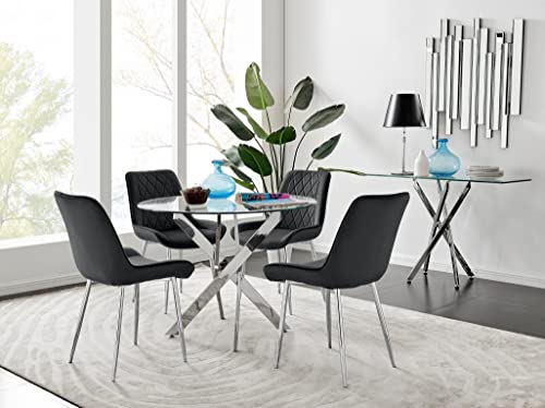 Furniturebox UK Novara 100cm Round Dining Table and 4 Black Pesaro Silver Leg Chairs