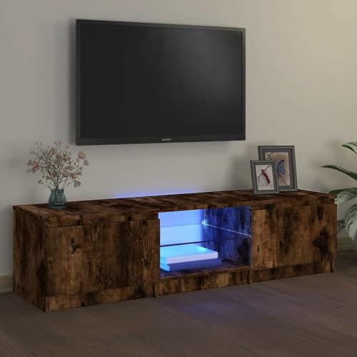 Woonisher Meuble TV avec lumières LED Chêne fumé 140x40x35,5 cm Ensemble Meuble TV et Table Basse