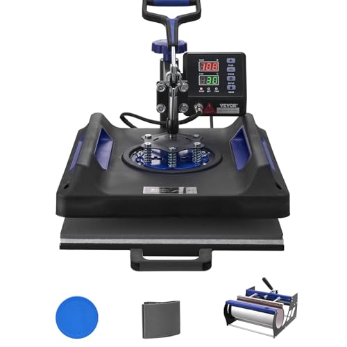 Image of VEVOR 5 in 1 Heat Press Machine, Heat Transfer Machine with 30 oz Tumbler Press, 15 x 15 inch, 360 Swing Away T-Shirt Pressing, Fast Even Heating, for T-Shirts /Mugs /Plates /Hats, Black+Blue