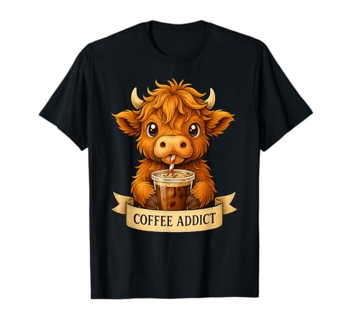 Cute Highland Cow Drink Coffee Funny Gifts for Men Women Kid T-Shirt
