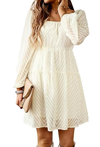 BestWendding Women's Casual Long Sleeve Mini Dress 2025 Summer Fall Square Neck Ruffle Tiered Flowy Loose Babydoll Dress