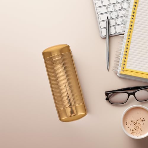 Image of TENDYCOCO Portable Aluminum Hard Shell Glasses Case - Lightweight Golden Eyeglass Holder with Dual-End Closure for Sunglasses, Eyewear, Travel, and Daily Use
