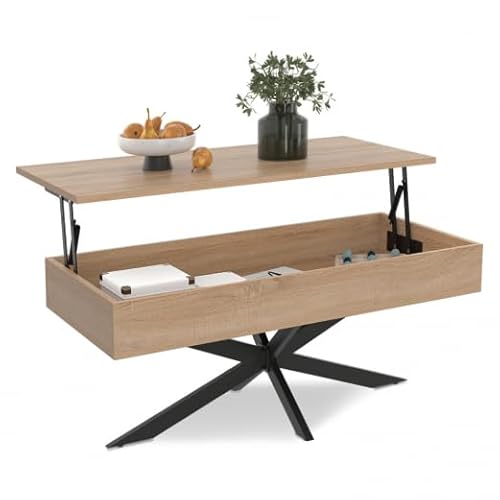 IDMarket - Mesa rectangular Alix 100 cm con superficie elevable Pie araña Madera y Negro