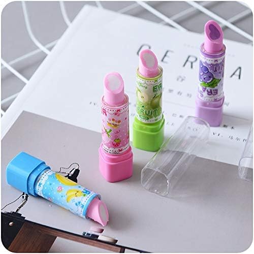 Image of AK Store (Pack of 4) 3D Cute Cartoon Shape Rubber Pencil Erasers, School Stationery for Kids, Boys Girls, Birthday Return Gifts (Lipstick), Multi-Color