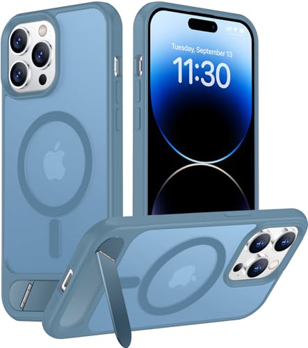 Image of Magnetic Compatible with iPhone 14 Pro Max Case, [Built-in Invisible Kickstand][Compatible with MagSafe] [Military Grade Shockproof] Slim Translucent Matte Phone Case for iPhone 14 Pro Max 6.7 inch
