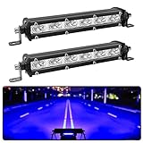 AUXMOTEC 7-inch Blue Single Row Off-Road LED Light Bar Pods, 12V 24V Ultra-Slim Thin Waterproof Combo Flood Spot Fish Hunting Lights for Truck ATV Boat Marine Cars, 2X Blue, 36W