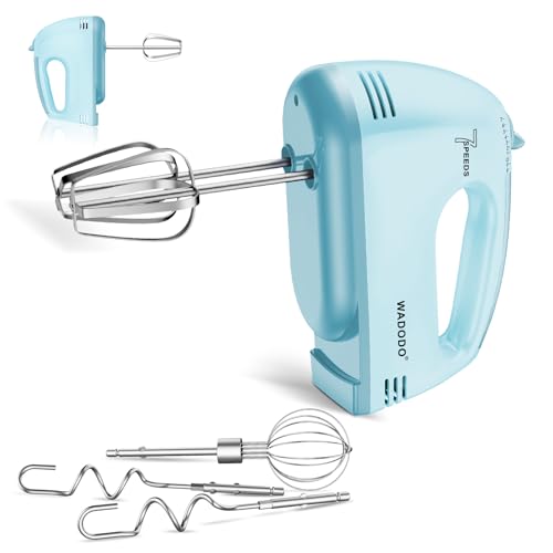 WADODO 7-Speed Electric Hand Mixer – Portable Food Mixer Kitchen Mixer with 304 *(1x Whisk, 2x Beater, 2x Dough hook) for Baking Cakes, Cream, Cookies, Blue