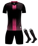 LUCKYLUAN Men's Soccer Jersey and Shorts Quick Dry Youth Team Training Uniform with Socks Large Black