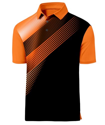 Mens Polo Shirts Short Sleeve Printed Quick‑Dry Golf Tops Black and Orange - image 1