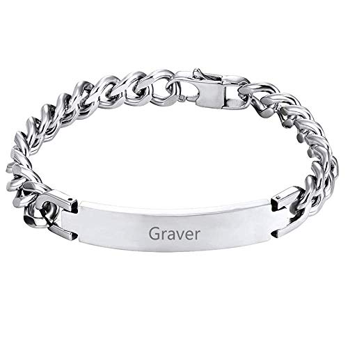 Cupimatch Bracelet Homme Personnalisable Prénom Gourmette Homme Argent avec Plaque en Acier Inoxydable pour Homme Garçon,Cadeau pour Noël Saint-Valentin Fête des Pères Anniversaire Cover