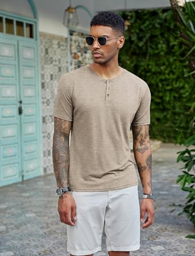 COOFANDY Men's Henley Shirts Short Sleeve Casual Basic Tee Summer Button Henley Soild T Shirts2