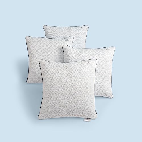 Image of SleepStore Fibrom Cushion Pillow for Relaxing, Pack of 4, 16x16 Inch | Medium Firm Support | Versatile Pillow for Back, Side & Sofa Use | Soft Fiber Foam Comfort
