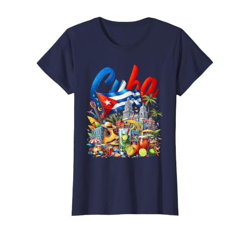 Cuba National Hispanic Heritage Month Cuban Flag T-Shirt, Women, Navy Blue, X-Small