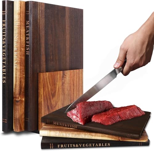 Schneidebrett holz Set mit 3 Teilen und Ständer, massive Akazienholz Schneidebretter, die wie Bücher aussehen, dekoratives holzschneidebrett Buch Set für die Küche, einzigartiges Buch Cutting Board