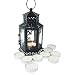 Tandi 6 Panels Decorative Glass Metal Candle Holder Lantern , Black Mini