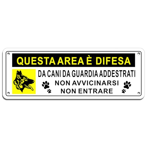 Goodvia Cartello Attenzione Cane Da Guardia Addestrato Alluminio 25x9cm, Attenti Al Cane Non Avvicinarsi, Cartello Io Non Posso Entrare Cane