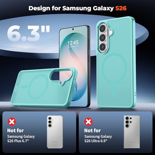 Image of SUPFINE Magnetic for Samsung Galaxy S26 Case with Screen Protector, (Built-in Magnets) (Military Grade Drop Protection) Slim Translucent Shockproof Phone Case,Blue Green