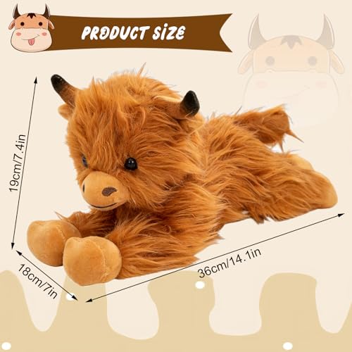 GYHWOFUL Highland Cow Kuscheltier/Hochlandrind Kuscheltier 36 cm – Weiches Plüschtier Kuh für Kinder & Erwachsene, Umarmbar, Niedlich, Reise-Kissen