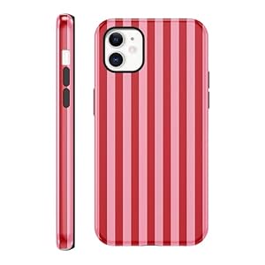 Coalbooliy Handyhülle Streifen für iPhone 12 Mini, Aesthetic Sommer Gestreift Striped Frauen Frühling Bunt Mädchen Muster 2 in 1 Case Silikon Schutzhülle Print Design Bumper Kratzfest Cover, Rot