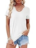 WIHOLL White T Shirts for Women Sexy Scoop Neck Summer Short Sleeve Casual Loose Fitted Tshirt Vacation Beach Soft Tops XL