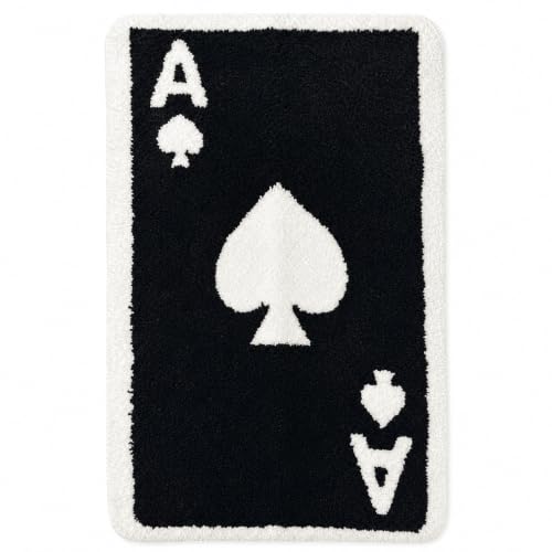 Genthreadz Ace of Spades Bathroom Rug, Soft Absorbent Tufted Poker Bathroom Mat in Black and White, Machine Washable with TPR Non-Slip Backing, 20 x 31.5 Inch