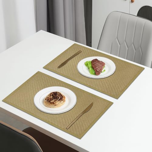 Image of Amazon Brand - Umi PVC Vinyl Basket Design Placemat STBT001 | Heat Resistant, Wipe Clean, Anti-Skid Table Mats for Dining Table, Kitchen & Home Decor (30x45 CM Yellow Set of 2)