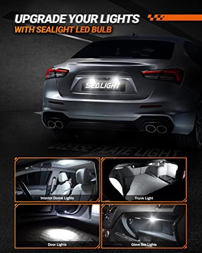 Image of SEALIGHT 194 LED Bulbs 6000K White, License Plate Light 1000% Brightness W5W 168 2825 Car Interior Light Bulb Replacement for Dome Light, Map Light, T10 Courtesy Light, Pack of 4