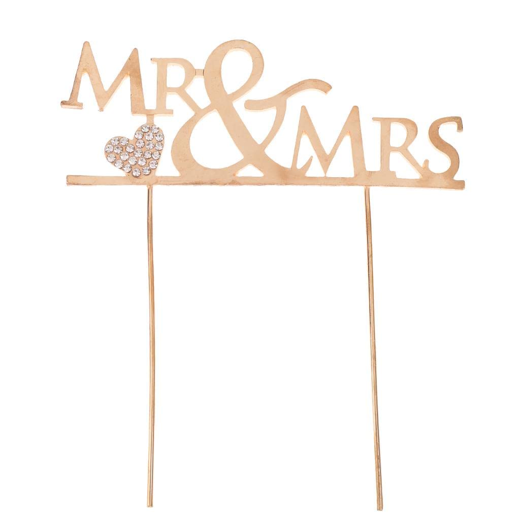 GC Sparkling Bling Mr Mrs Cake Topper Rhinestone Heart Cake Decor Gold 1