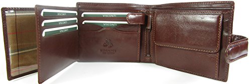 New Visconti Monza Rome Italian Glazed Leather RFID Blocking Men's Wallet Money Bag Style Rome MZ5 (Brown)