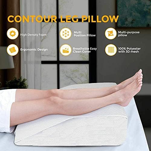 ITRAT® Leg Elevation Pillow For Rest | Wedge Leg Cushion With Memory Foam For Post Surgery, Fracture | Reduces Leg Pain, Knee, Back Hip, Ankle Pain, Improves Circulation | Breathable & Washable Cover