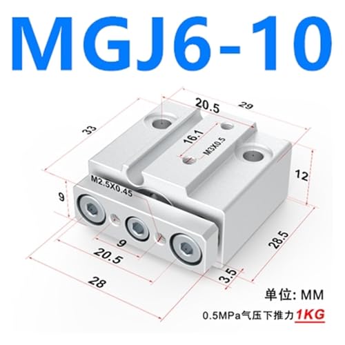 Cilindro de barra guía miniatura MGJ6-10 para automatización compacta 3