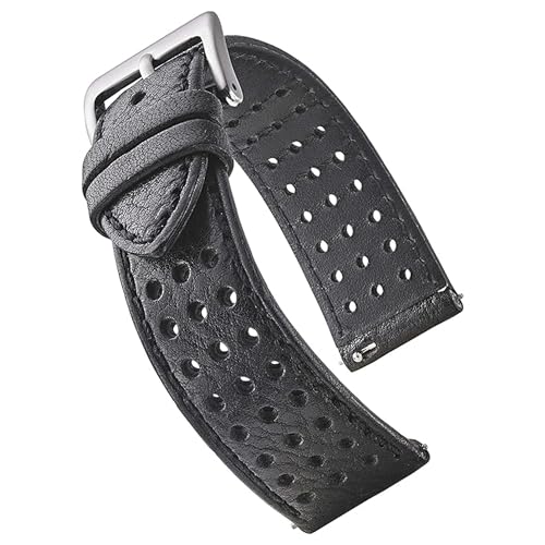 Bracelet montre cuir noir 18mm Alpine perforé véritable souple