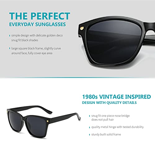 Vintage Large Squared Sunglasses for Women Black Plastic Frame Clear Reflective4