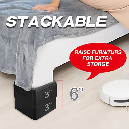 Tocawe Oversized Bed Risers Heavy Duty Stackable 4 Pack, Furniture Risers For Sofas 3 Inch Or 6 Inch Supports Up To 11000 Lbs, Square Bed Raising Blocks Fits 5.5 Inch Wide Desk Or Couch (Black) #TOP3