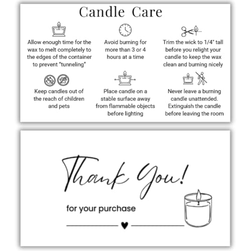 Carte instructions soins bougie, 3,5 x 2 po, 50 unités