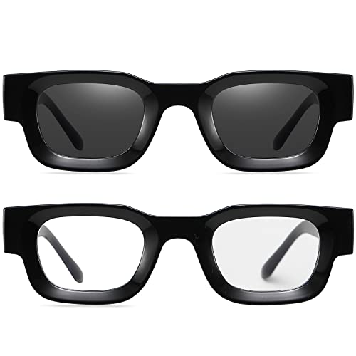 Image of AIEYEZO Modern Thick Rectangle Sunglasses for Women Men 90s Retro Chunky Square Polarized Sun Glasses UV400 Protection