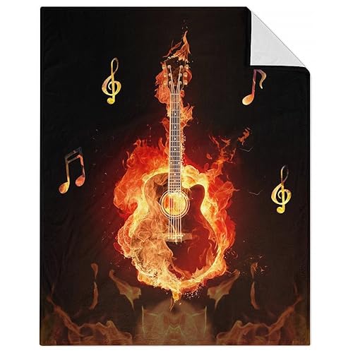 Mercuryelf Guitar Throw Blanket - Soft, Fuzzy & Warm - 40x50 Inches Flannel Blankets for Travel, Office - Black Flame Cool Throws Gift for Girls, Boys
