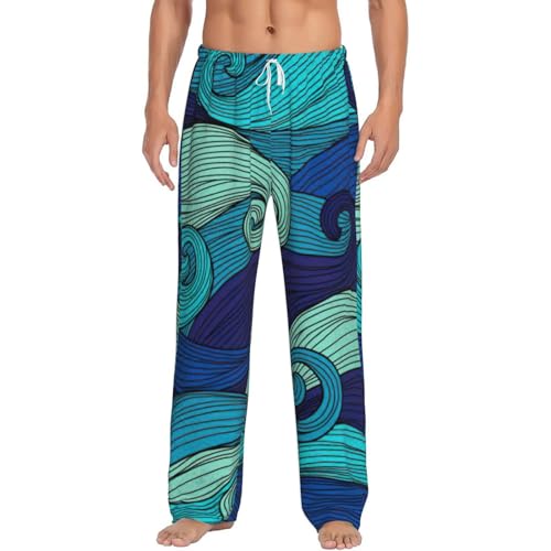 Pantalon de pyjama en flanelle pour homme avec motif vagues océaniques