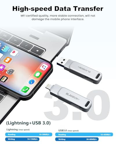 Blanbok+ BLA-006 Mfi Certified 128Gb Photo Stick For Iphone Flash Drive,Usb Memory Stick Thumb Drives High Speed Usb Stick External Storage Compatible thumb #4