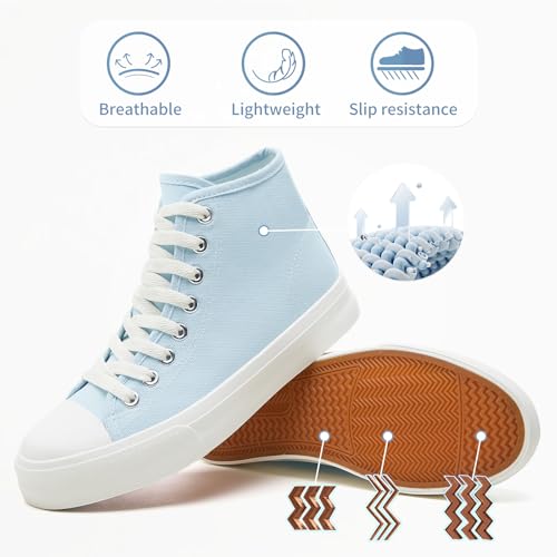 Image of Uoidru High Top Sneakers for Women Canvas Shoes White Canvas High Tops Women Casual Shoes Lace Up Fashion Sneakers