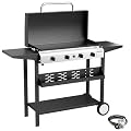ADREAK 4 Burner BBQ Gas Griddle with Hood, 30 Inch Stainless Steel Portable Detachable Propane Griddle, 60,000 BTU Flat Top Grill with Side Shelves for Camping Tailgating, Silver