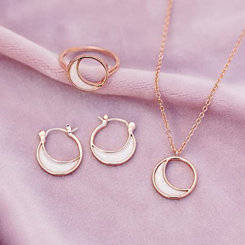 Pura Vida 18" Rose Gold Opal Crescent Pendant Necklace - Statement Necklace With Rose Gold Chain - Rose Gold Necklace For Women, Long Necklaces For Teen Girls, Boho Jewelry For Women - 3" Extender #TOP4